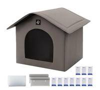 Outdoor Cat House, Cat Mat, 12.6x12.6x9.84in, Kitten Shelter, Foldable Kennel with Ice Pack and Absorbent Bags, Breathable Waterproof, Ideal for Dogs, Indoor Pets, Gray/Green/Khaki