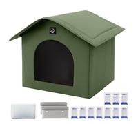 Outdoor Cat House, Cat Mat, 12.6x12.6x9.84in, Kitten Shelter, Foldable Kennel with Ice Pack and Absorbent Bags, Breathable Waterproof, Ideal for Dogs, Indoor Pets, Gray/Green/Khaki