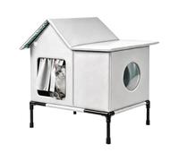 Outdoor Cat House - Refugio impermeable aislado, base para jardín | Tamaño 51 x 42 x 40 cm | Refugio plegable cerrado impermeable impermeable | Marco elevado de 12 cm, capa de espuma
