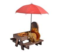 Outdoor Chipmunk Feeder - Funny Squirrel Picnic Table With Umbrella | Wooden Corn Holder | Animal Feeding Station For Patio Balcony Backyard Terrace | Garden Décor | Wildlife Observation platf0rm