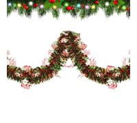 Outdoor Christmas Wreath | 16.4Ft Fireplace Garland Ornament | Festive Wreath with Ribbons for Home Stair Railing Living Room Fireplace Wall Front Door Patio Garden Yard Decoration Winter Festival use