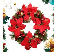 Outdoor Christmas Wreath - 40cm Artificial Garlands with Flowers, Berries, Balls |,Large Rattan Wreath Ornament Christmas Ornament, Window Holiday Wall Decorations