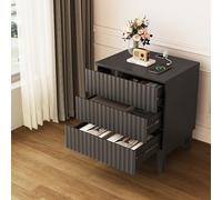 OUTDOOR DOIT LED Mesita de Noche - para 3 Cajones y Sensor Automático,Mesillas de Noche Inteligente con Iluminación de 3 Colores y USB Type-C,Mesita de Noches Moderna Adecuada para Dormitorio,Negro