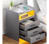 OUTDOOR DOIT Mesita de Noche con Función de Carga USB y Carga Inalámbrica,LED Mesitas de Nochecon 24 Colores RGB y Sensor de Cuerpo Humano,Mesa de Noche para Dormitorio,Sala de Estar,Gray