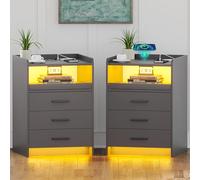 OUTDOOR DOIT Mesitas de Noche Juego de 2con Función de Carga USB y Carga Inalámbrica,LED Mesita de Nochecon 24 Colores RGB y Sensor de Cuerpo Humano,Mesa de Noche para Dormitorio,Sala de Estar,Gray