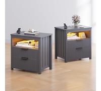 OUTDOOR DOIT Set de 2 LED Mesitas de Noche - para Compartimento Oculto,Mesillas de Noches Dormitorio con Iluminación Automática,Estación de Carga,Mesita de Noche Gray 2 Cajones,60 Cm de Ancho