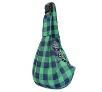 Outdoor Folding Pet Sling, Adjustable Shoulder Strap Crossbody Pet Bag, Portable Dog and Cat Carrier Bags, Breathable Outing Pet Chest Satchel with Safety Buckle(Green Checker)