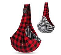 Outdoor Folding Pet Sling, Adjustable Shoulder Strap Crossbody Pet Bag, Portable Dog and Cat Carrier Bags, Breathable Outing Pet Chest Satchel with Safety Buckle(Red Checker)
