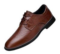 Outdoor Formal Shoes for Men Burnished Leather Lace-up Brogue Non Slip Anti-Slip Block Heel Wedding Shoes(Brown,43 EU)