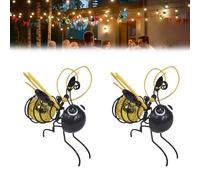 Outdoor Hanging Solar Bee Light, Metal Solar Garden Bees Lights Outdoor, Led Bugs Lantern Decoration with Bouncy Springs for Patio Yard Pathway Backyard Balcony Porch Housewarming Gifts (Yellow*2)