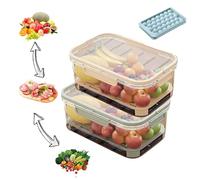 Outdoor Ice Preservation Box, Kitchen Refrigerator Storage Box with Drain Divider, Double Layer Portable Snackle Box with Ice Pack & Handle for Camping Picnic, Meat, Veggies (5PCS)