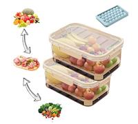 Outdoor Ice Preservation Box, Kitchen Refrigerator Storage Box with Drain Divider, Double Layer Portable Snackle Box with Ice Pack & Handle for Camping Picnic, Meat, Veggies (3PCS)