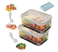 Outdoor Ice Preservation Box, Kitchen Refrigerator Storage Box with Drain Divider, Double Layer Portable Snackle Box with Ice Pack & Handle for Camping Picnic, Meat, Veggies (4PCS)