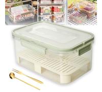 Outdoor Ice Preservation Box, Portable Snackle Box Container with Ice Pack & Handle,Clear Ice Preservation Holder with Drain Divider,for Meat,Veggies, Keep Food Cool Fresh,for Camping Picnic (Green)