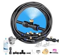 Outdoor Mist Cooling System, Garden Spray Cooling Irrigation System, with Adjustable Brass Spray Nozzle and Water Filter, for Terraces, Porches, Lawns, Greenhouses, Gazebos, Parasols (15M)