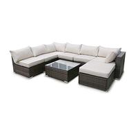 Outdoor Patio Furniture Sets 8-Piece Aluminum Patio Conversation Sets Wicker Rattan Sectional Couch Sofa Set with Glass Coffee Table Storage Box