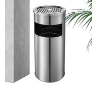 Outdoor Rubbish Bin - Stainless Steel 30L 61x25cm | Free Standing Trash Can With Ashtray Lid, Commercial Waste Container With Cover, Garbage Bin | For Porch Yard Hotel Bar Toilet Public Spaces Use