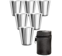 Outdoor Saxx® - Juego de 7 vasos de acero inoxidable | 6 tazas de café irrompibles + bolsa de piel | accesorio perfecto