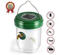 Outdoor Solar Powered Fly Trap with Ultraviolet LED Light Waterproof compatible with Trapping Bees, Yellow Jackets, Hornets, Bugs and MoreEffective an