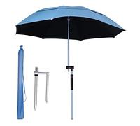 Outdoor Umbrella for Fishing - 7.8 Ft Sun Protection Portable Umbrella with Sand Anchor & 360° Rotation Tilt Pole, Adjustable Height, Blue Sun Shelter 16 Ribs Beach Umbrella
