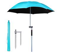 Outdoor Umbrella for Fishing - 7.8 Ft Sun Protection Portable Umbrella with Sand Anchor & 360° Rotation Tilt Pole, Adjustable Height, Blue Sun Shelter 16 Ribs Beach Umbrella