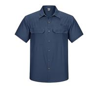 Outdoor Ventures Camisa de hombre de manga corta con protección UV, impermeable, de secado rápido, para senderismo, pesca, viajes, safari, azul marino, L