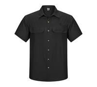 Outdoor Ventures Camisa de hombre de manga corta con protección UV, impermeable, de secado rápido, para senderismo, pesca, viajes, safari, Negro , XL