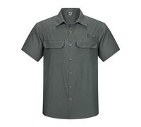 Outdoor Ventures Camisa de hombre de manga corta con protección UV, impermeable, de secado rápido, para senderismo, pesca, viajes, safari, verde y gris, S