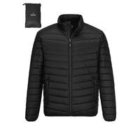Outdoor Ventures Chaqueta acolchada para hombre, ligera, cálida, chaqueta de entretiempo, chaqueta acolchada, resistente al agua, chaqueta para exteriores e informal, Negro, M