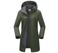 Outdoor Ventures Chaqueta larga softshell con capucha para mujer, chaqueta a prueba de viento forrada de forro polar para mujer, cortavientos impermeable, verde oscuro, S