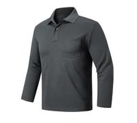 Outdoor Ventures Polo de manga larga para hombre, protección solar UPF50+, protección UV, polo para golf, deportes, camisetas para hombre, ligeras, transpirables, informales, para tenis, gris oscuro