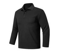 Outdoor Ventures Polo de manga larga para hombre, protección solar UPF50+, protección UV, polo para golf, deportes, camisetas para hombre, ligeras, transpirables, informales, para tenis, Negro , M