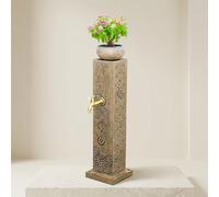 Outdoor Vertical Square Garden Water Column with Brass Faucet, Floor Mounted Decorative Tap Stand, Resin Stone Dispenser Hydrant For Courtyard, Patio, Zen, Villa Landscape Use