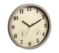 Outdoor Wall Clock - Waterproof Round Accurate Time, Easy Read Large Display With Thermometer Hygrometer, Decorative Art Clock For Home | For Patio Deck Pool Kitchen Bedroom Living Room RV Garage