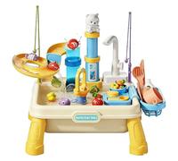 Outdoor Water Table - Blue/Green, Outdoor Sensory Game Built-In Pump, Water Station For Boys Girls Ages 4-8, 2 Levels, Spiral Wheel, Accessory Set | Classroom, Daycare, Patio, Beach, Garden, Par