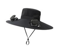 Outdoor Wide Brim Sun Hat with 2 Solar Fan, UPF 50+ Bucket Beach Hat, Sturdy Compact, UV Blocking Cooling Sunhat for Traveling Fishing Hiking Farming out Door Adventures, Black