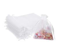 Outdoorfly - 50 bolsas de organza de 5 x 7 pulgadas, con cordón blanco, transparentes, para regalos de joyas, baby shower, fiesta, boda, bolsas de regalo de chocolate (50 unidades, blanco)