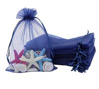 Outdoorfly Bolsas de organza con cordón, 12,7 x 17,8 cm, transparentes, bolsas de regalo para regalos de baby shower, bolsas de regalo de boda, bolsas de caramelos de chocolate, Azul marino