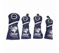 outdoorm 4 Piezas 1/3/5/UT Fundas para Cabeza de Golf de Madera Patrón de Leopardo de Nieve de Dibujos Animados Juego de Fundas para Cabeza de Cuero PU