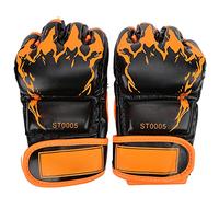 outdoorm Guantes sin Dedos Profesionales MMA Guantes de Boxeo con Saco de Boxeo de Cuero PU (Garras naranjas sobre negro.)