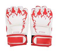 outdoorm Guantes sin Dedos Profesionales MMA Guantes de Boxeo con Saco de Boxeo de Cuero PU (Garras rojas sobre blanco)