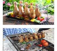 Outdoorm Rejilla para Patas de Pollo de Acero Inoxidable para Parrilla, Horno Ahumador, Soporte para Asador con 12 Ranuras y Bandeja de Goteo para Barbacoa y Picnic (Parrilla)