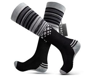 OutdoorMaster 2 Pares Calcetines de Esquí de Lana Merino Unisex para Hombre & Mujer, Calcetines Transpirables de Invierno para Snowboard y Deportes al Aire Libre con Diseño OTC/puño Antideslizante