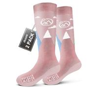 OutdoorMaster 2 Pares Unisex Lana Merino calcetines de Esquí Para Chicos & Niñas, Niño Calcetines Invierno Snowboarding Transpirables para Deportes al Aire Libre con Diseño OTC/Puño Antideslizante