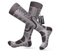 OutdoorMaster Calcetines de esquí de Lana Merino, 2-Pack sobre la Pantorrilla con puño Antideslizante para Hombres y Mujeres, Calcetines térmicos de compresión de Invierno para esquí, Snowboard