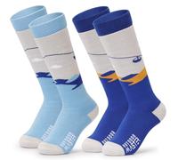 OutdoorMaster Calcetines de esquí para niños, diseño de pantorrilla, calcetines térmicos cálidos para niños y niñas, A -Azul Amarillo+Gris Azul, 23-29