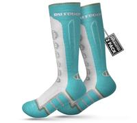 OutdoorMaster Calcetines de esquí para niños, paquete de 2 calcetines térmicos de compresión de invierno de lana merino, puños antideslizantes sobre la pantorrilla para esquí, snowboard, patinaje