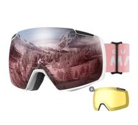 OutdoorMaster Heron Gafas de esquí con 2 lentes, sin marco, magnético intercambiables HD lente tórica, OTG Snowboard Gafas (WhiteFrame Rose Vlt 28% + YellowLens)