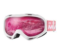 OutdoorMaster OTG Gafas de esquí- Over Glasses Gafas de esquí/snowboard para hombres, mujeres y jóvenes - 100% de protección UV(Marco blanco + lente VLT 46% rosa)