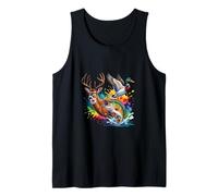 Outdoorsmen Ciervo Pato Pescado Acuarelas Vida SIL Camiseta sin Mangas